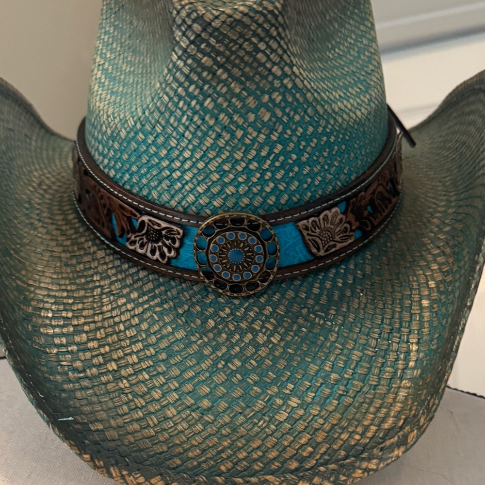 Stampede Turquoise Western Cowboy Hat with Decorative Band Size M - Picture 5 of 14